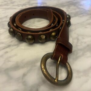 Brown Leather Belt with Brass Studs Size Large